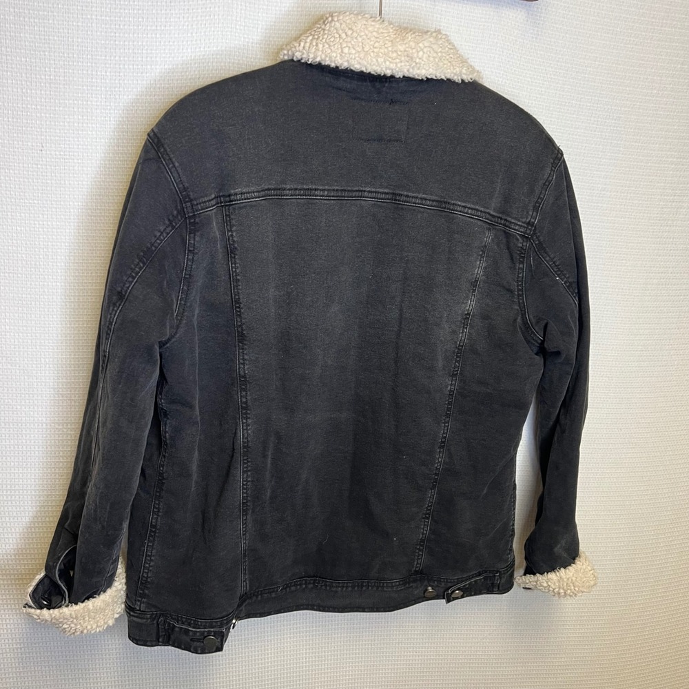 Sanctuary Womens Sherpa Lined Denim Trucker Jacket Black Faded QJ5030S20LA Small - Picture 3 of 6